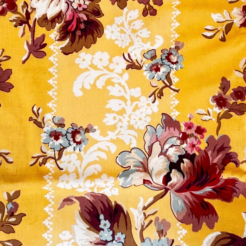 Vtg Moda Fabric Cotton Yellow French Country Roses Faux Lace 2.5 Yards Chintz